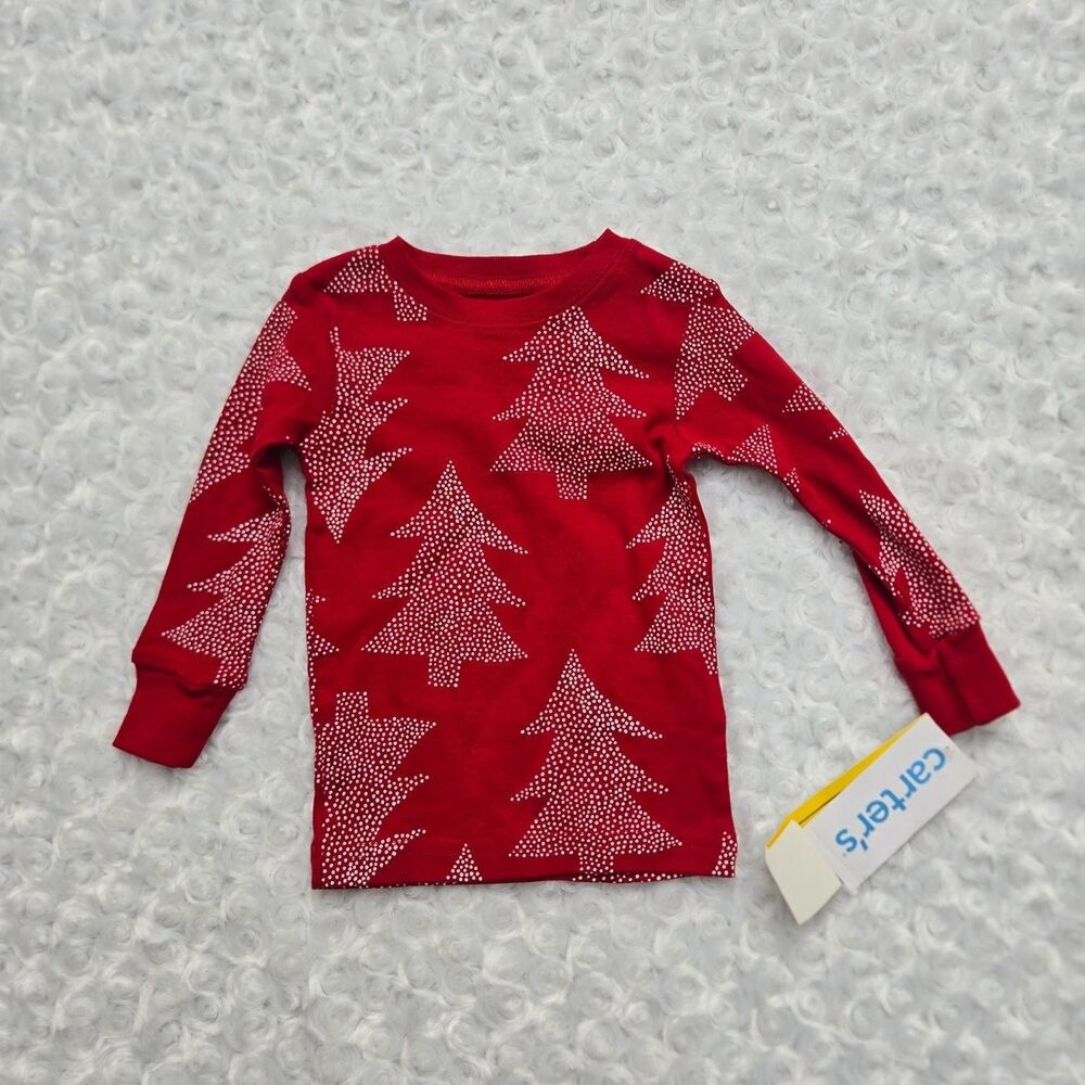 Carter's Christmas Tree Baby Pajama Top 12 Months Red Long Sleeve Crew Neck NWT
